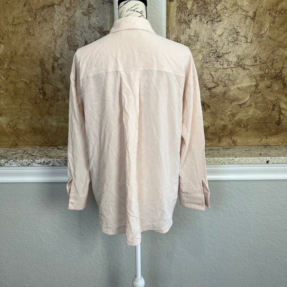 Lafayette 148 Silk Button Front Shirt Women Small Pink Long Sleeve Pocket Luxury - Picture 4 of 12